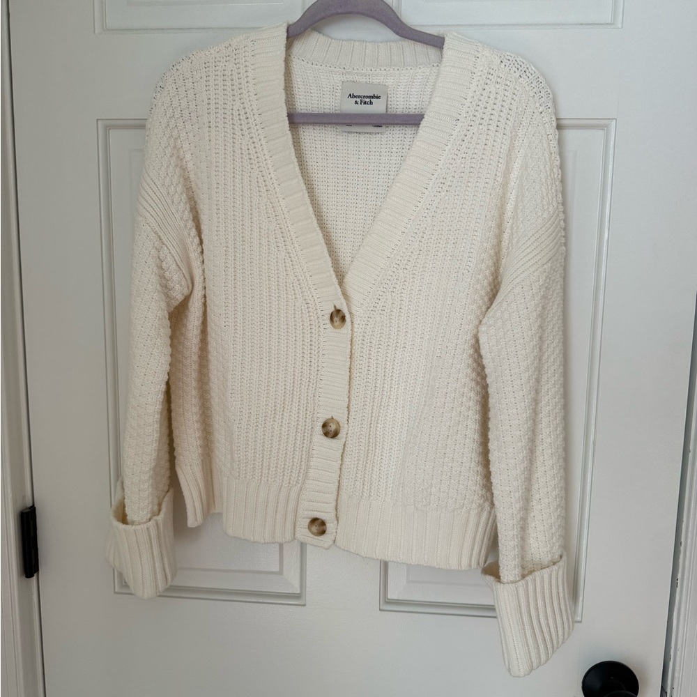 Abercrombie & Fitch Cream Chunky Knit Button Cardigan